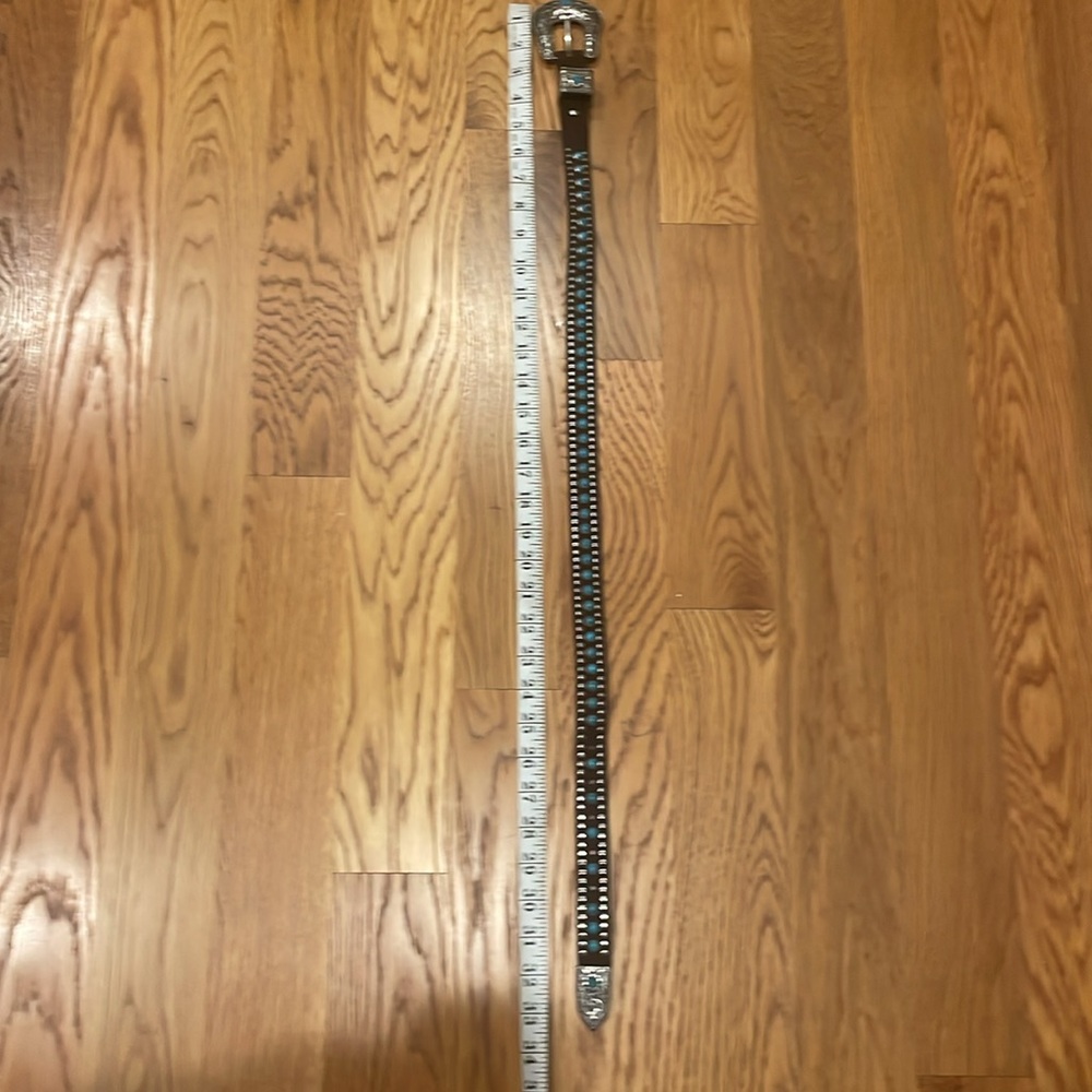 Nicona Belt Co silver toned turquoise genuine leather belt 28waist or smaller(c) - Picture 8 of 11